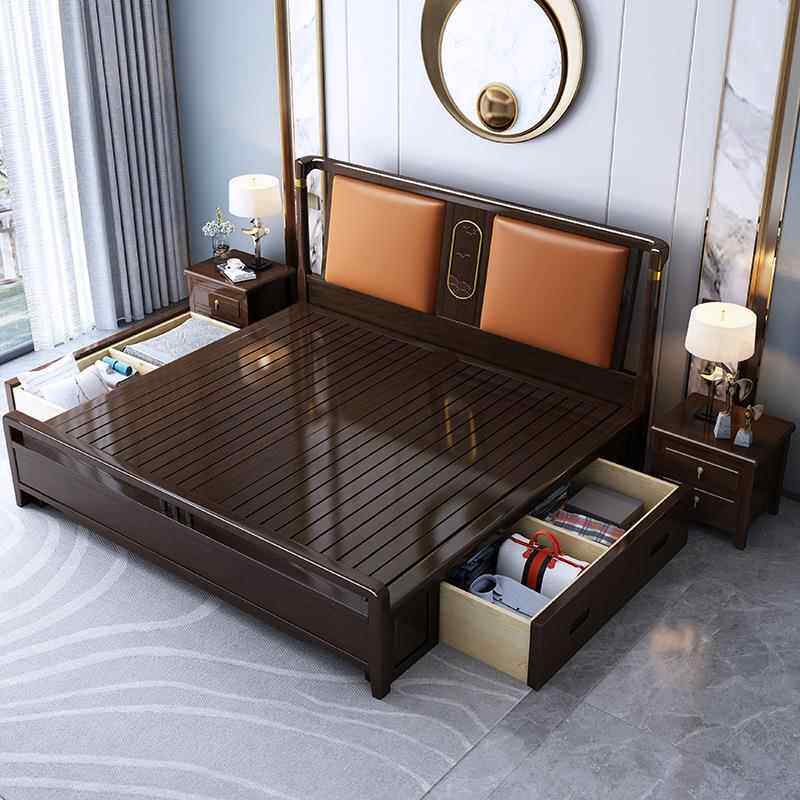 中婚式实A09#木床1.8米床双人1.5米床现代简约卧室家具中新国风储