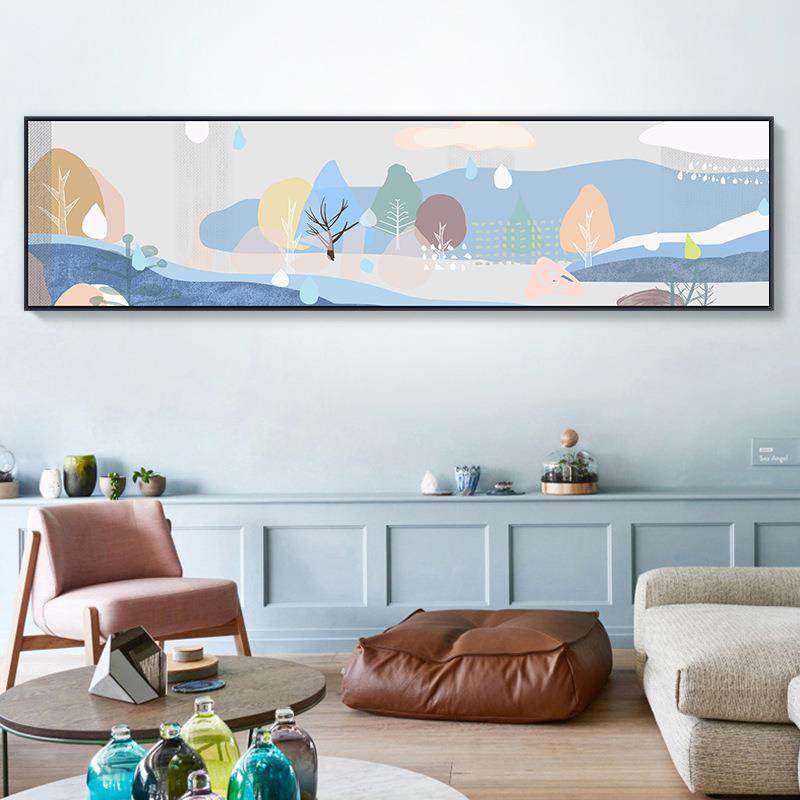 现代简约床头装饰画儿童房卧室背景北欧风格横版房间小孩横幅墙画