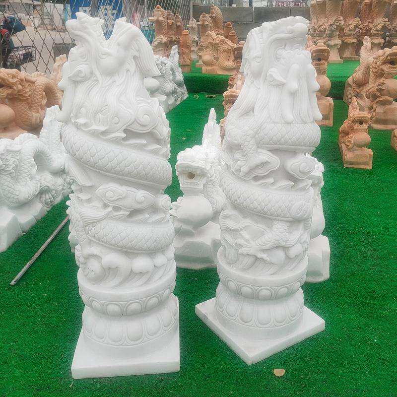 石雕喷水青石龙头汉白玉鱼塘龙吐水别墅庭院喷泉景观水池流水摆件