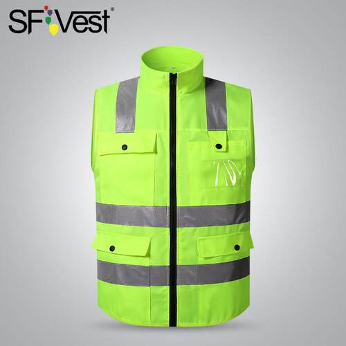 SFVest反光背心建筑施工交通安全马甲荧光反光衣服有领马夹可印字