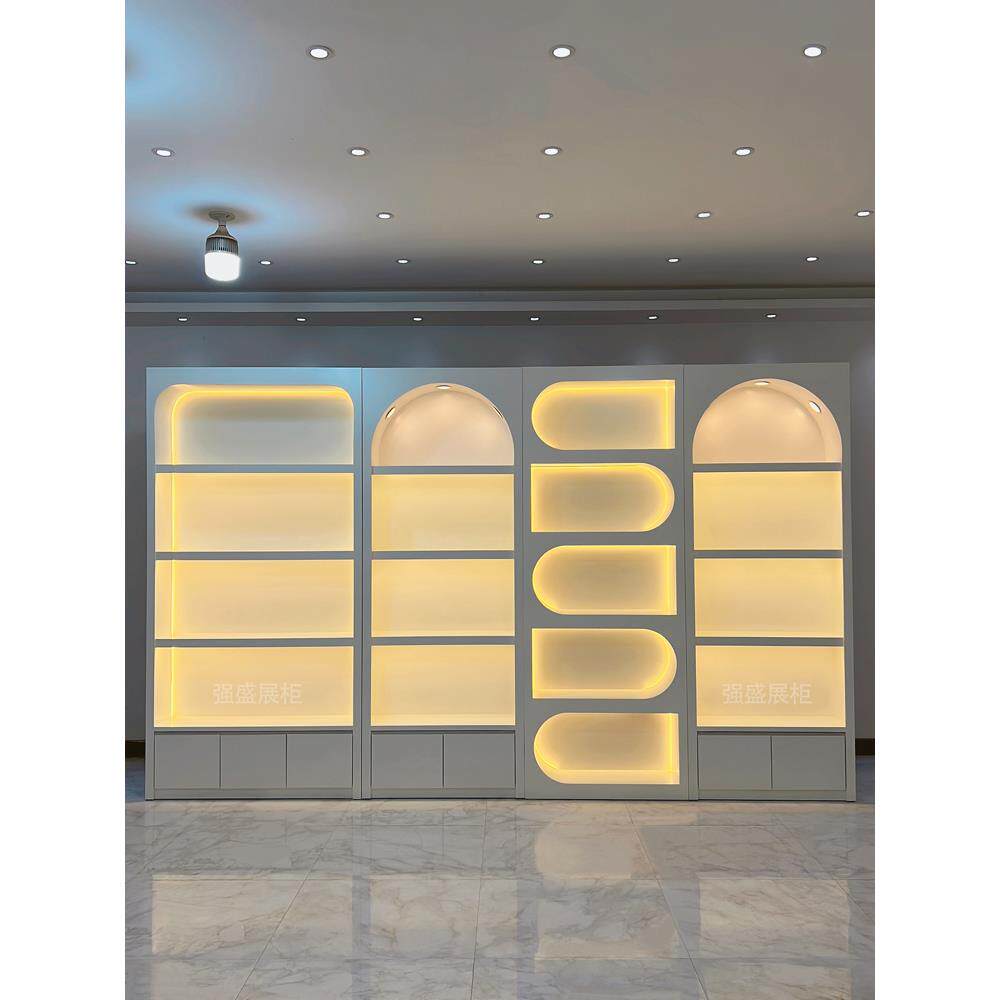 美容院化妆品展示柜烤漆弧形直播间高柜宠物店陈列柜护肤品展示柜