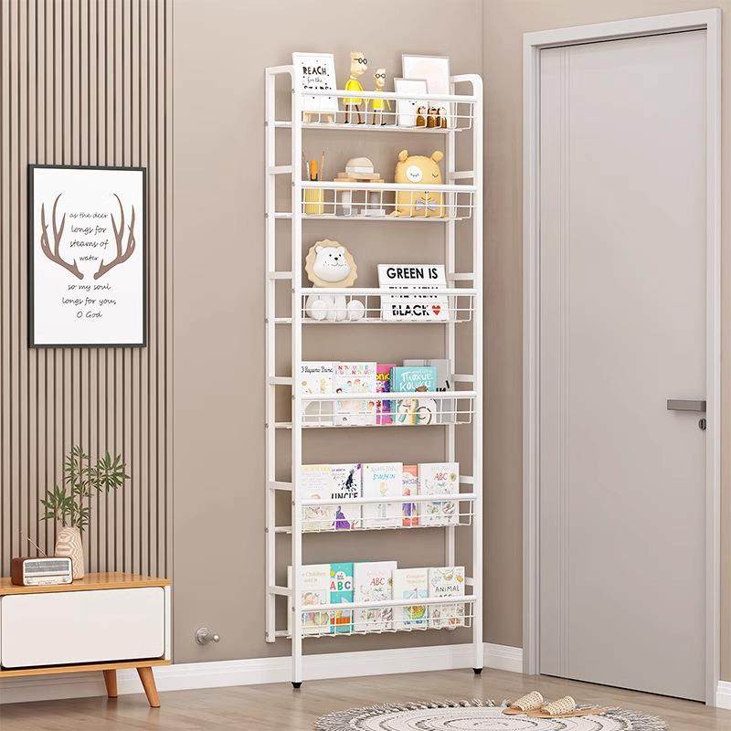 儿童家用绘本架阅读区铁艺书架靠墙免打孔极窄省空间简易置物架子