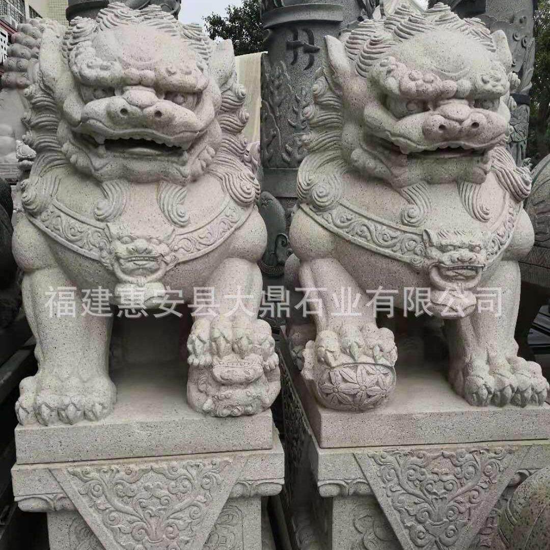 大型石狮子摆件祠堂石雕雄狮石刻狮子摆放抱子玩球石狮