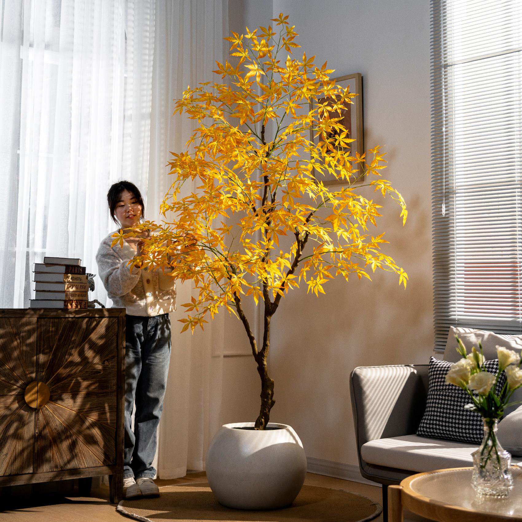 高端彷真枫树大型绿植物室内轻奢氛围感造景假树商场橱窗装饰摆饰