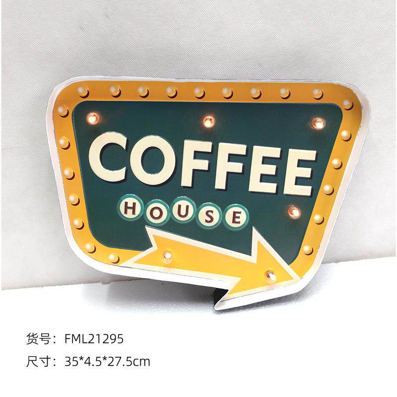 美式复古铁艺壁饰灯牌LED灯指示牌箭头指示牌酒吧咖啡店铺导向牌