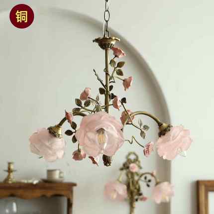 式全铜吊灯美复古客厅卧室648瑰花朵浪漫田园中式玫古法餐厅吊灯