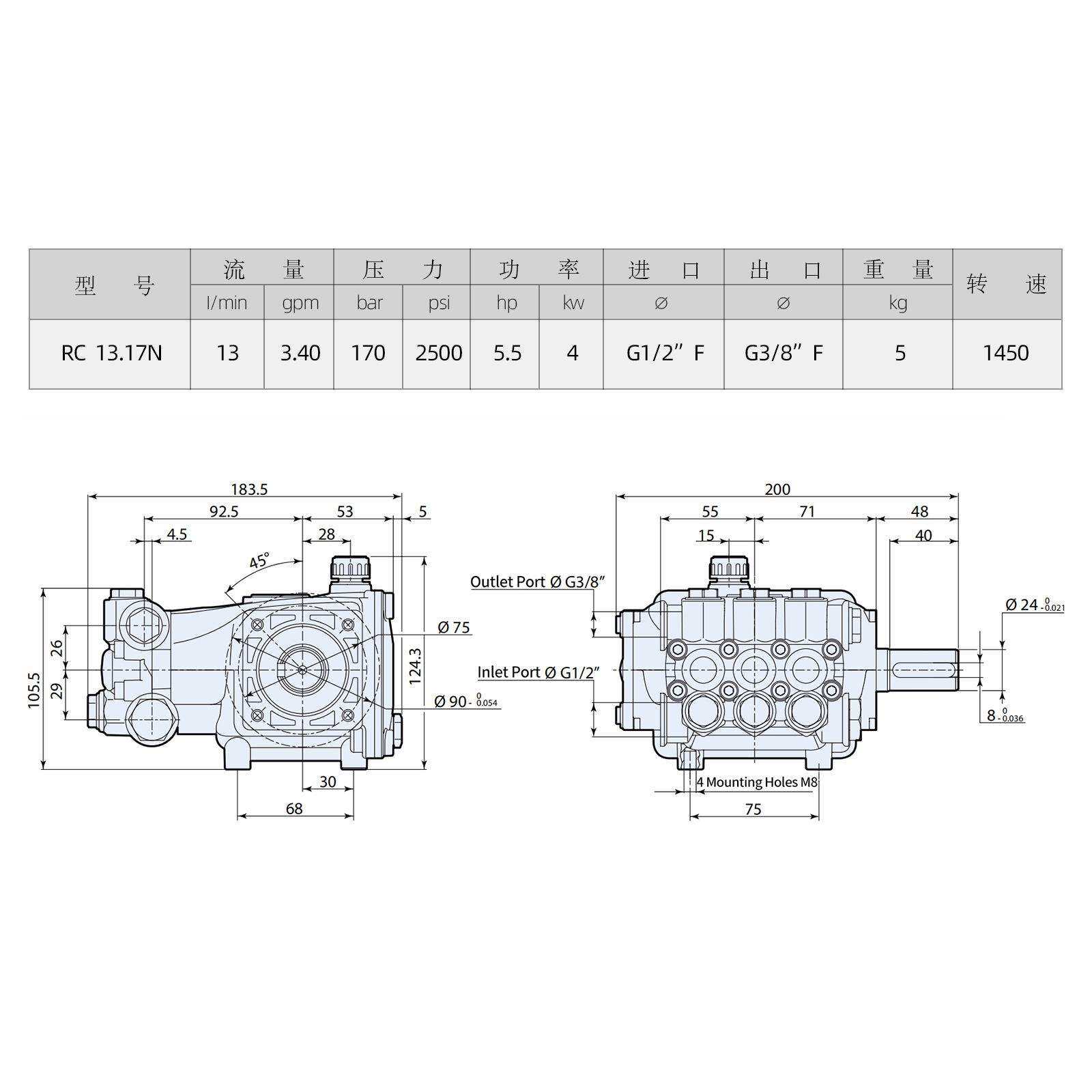 高A压清洗机曲轴泵R铜泵头洗车店专用AR压力调节器RC1317N8888