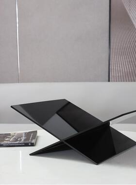 简约黑色亚克力杂志架摆件家居书房桌面收纳木质展示架书柜装饰品