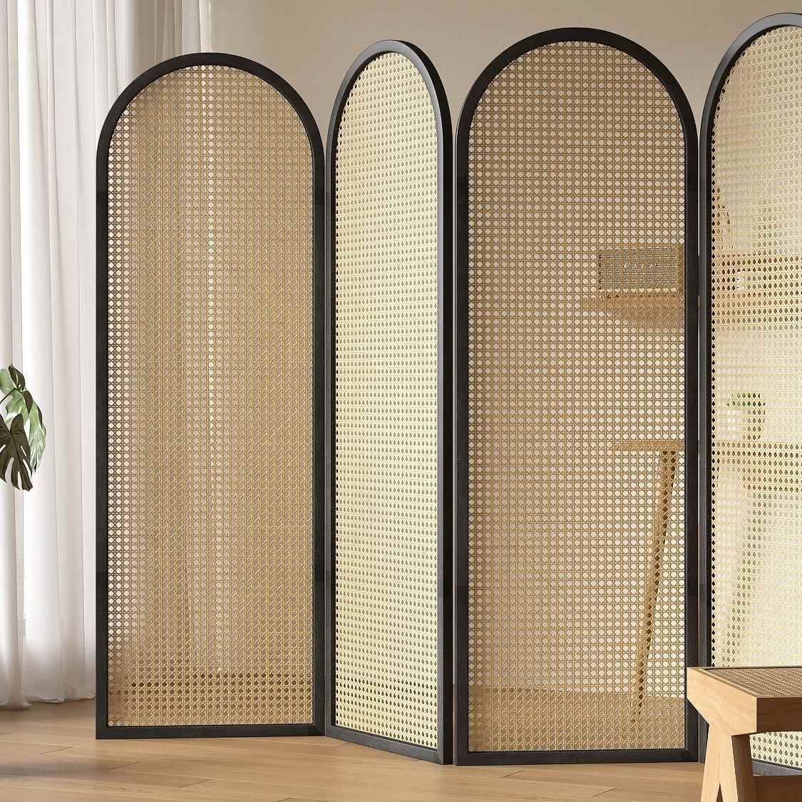 日式隔藤编实木屏风玄断客厅酒大店堂民宿小户简约折叠移动日式藤