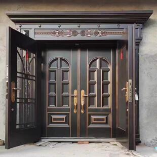 锌合金家用玻璃别墅大门庭院防盗农村乡村自建房入户铜门双门