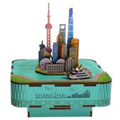 科技馆同趣八音盒上海风情木质拼装 音乐盒diy手工天空之城礼物