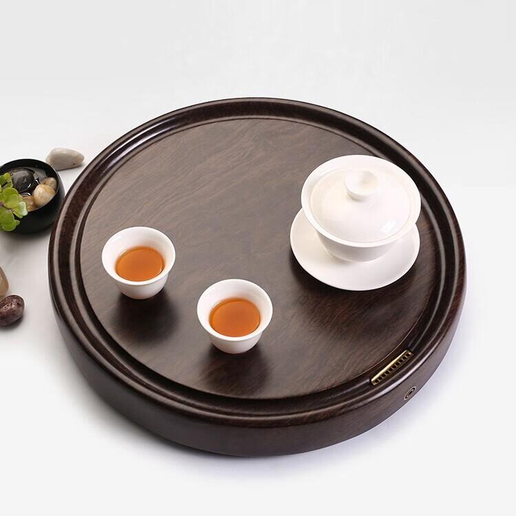 整块黑檀木圆茶盘实木家用原木迷你小号型园圆形茶台家用简易茶托