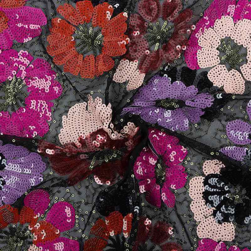 现货亮片绣绣花面料多色晶片绣花吊带裙刺绣布料高定时装绣花布