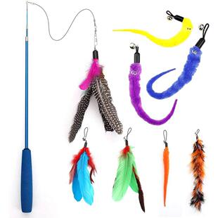 Cat Interactive Toy Feather Teaser Stick Wand Pet Retractabl