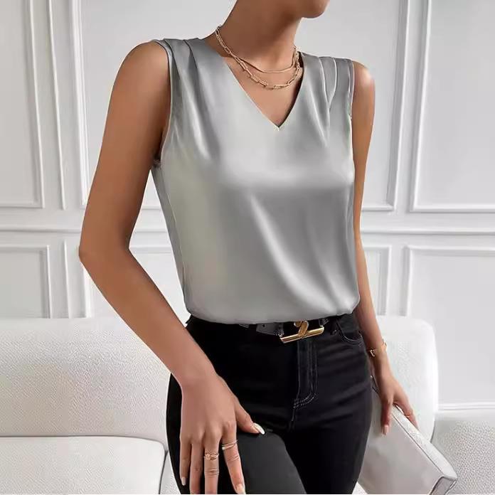 Womens Pleated Sleeveless Tops Blouse