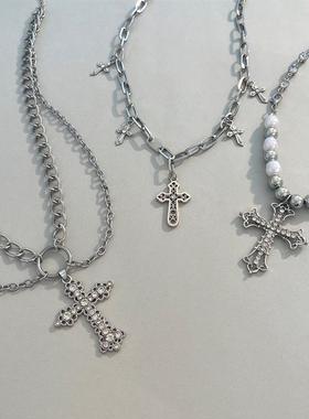 women alloy retro pearl cross pendant necklace珍珠十字架项链