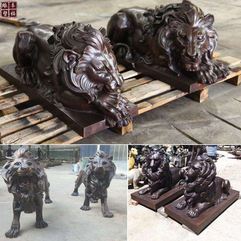 欧式铜狮子雕塑一对大型铸铜动物趴狮坐狮站狮雕塑门口家居摆件