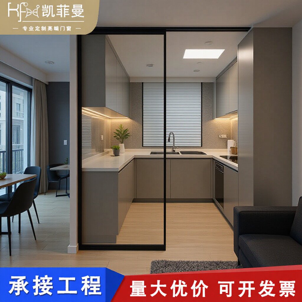 铝合金无下轨三联动吊轨玻璃推拉