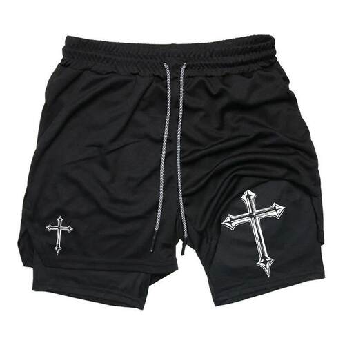 Cross Print 2 in 1 Workout Running Shorts for Men Gym Athle