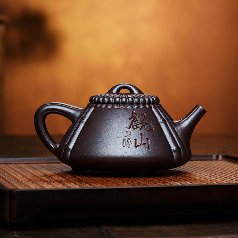 宜兴紫砂壶手工原矿紫泥观山石瓢茶壶茶具家用纯手工泡茶壶石瓢壶