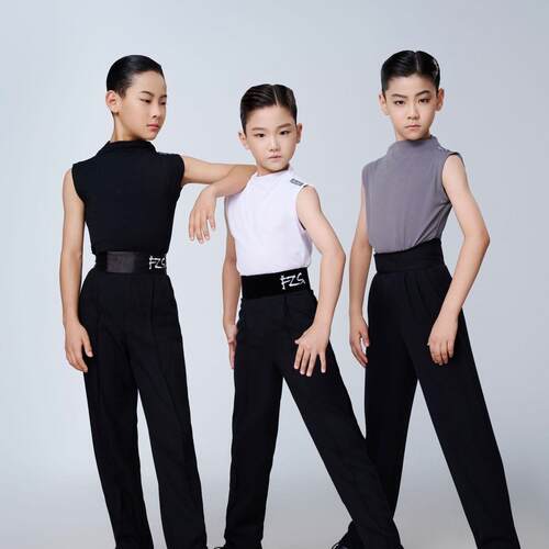 2026新款FZS舞服幼儿拉丁舞男生高领无袖上衣帅气练习服男童跳舞