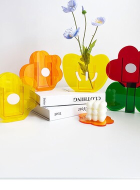 北欧亚克力郁金香花朵花瓶ins可爱透明客厅插花桌面装饰品摆件