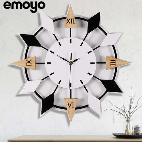 客厅静音现代力简约个性装饰轻创意钟表亚克北欧 木质奢时钟挂钟