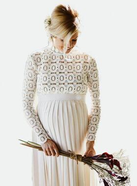 Women's lace stitching linen pregnant woman fluttering