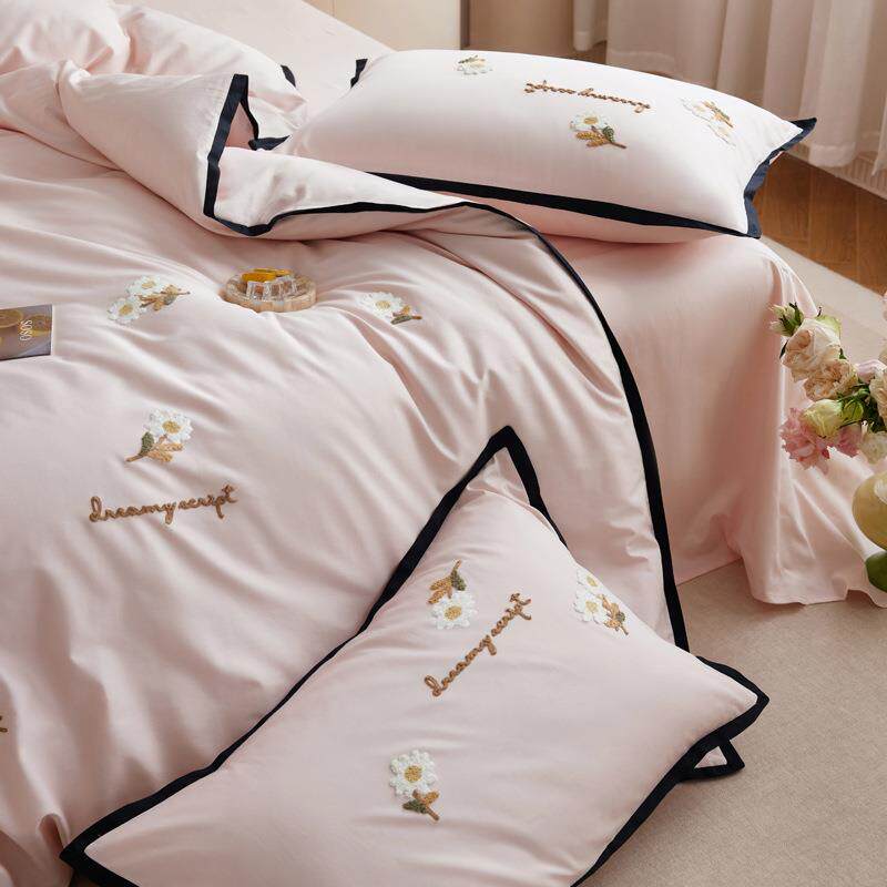 高定60支全棉棉贡毛锻巾四件套长绒四季款DWM床上用品公主风绣绣