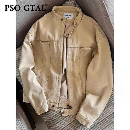 PSO GTAL覆古卡其色2026春季水洗帆布立领底特律工装夹克美式哈灵