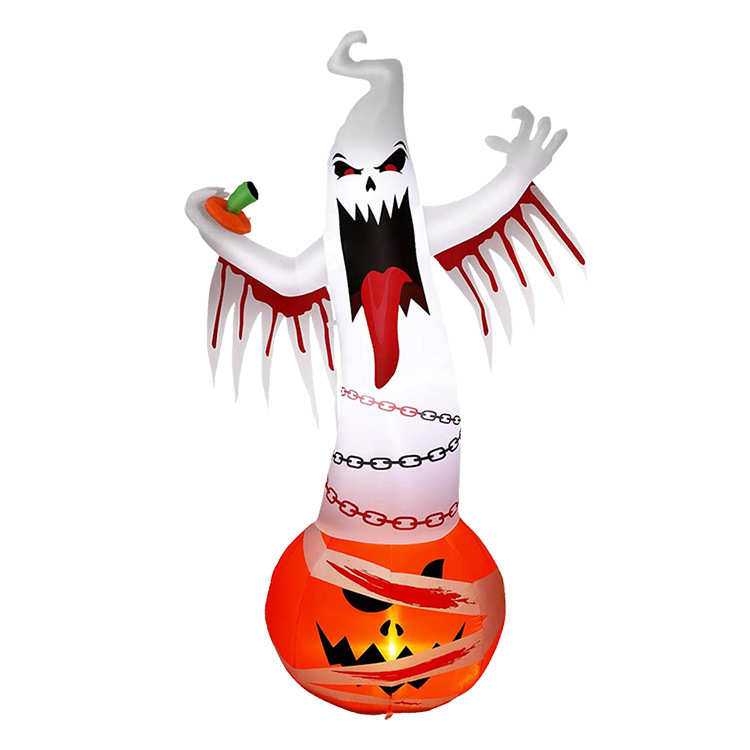 万圣节充气幽灵带彩灯 火焰白鬼墓碑充气气模 草坪活动场地布置