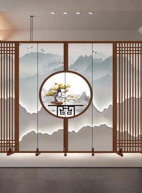 新办中式屏风馆隔断餐厅店入户玄关家用客厅遮挡公室茶移动折EVC