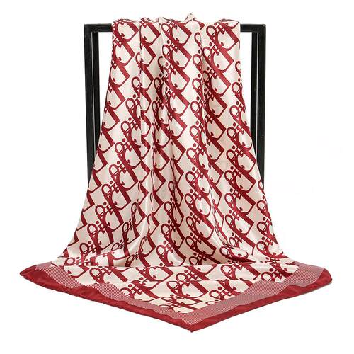 Simulated silk letter printed 90 square scarf 仿真丝字母方巾