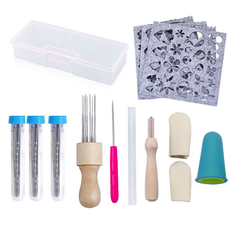 羊毛毡DIY模板 戳戳乐针工具套装收纳盒 硅胶指套 实木八针组