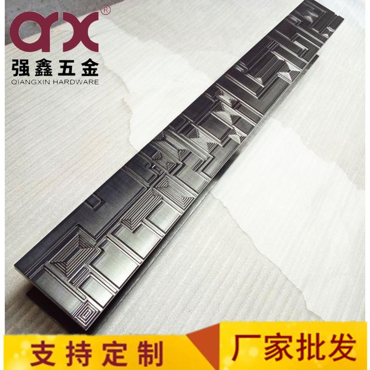 新中式大木门把手黑色铝合金玻璃门浮雕大拉手酒店会所办公室五金