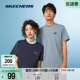 skechers斯凯奇情侣短袖2024年男女同，款t恤美式清爽速干印花上衣