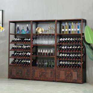 现代简约铁艺酒吧红酒柜靠墙餐厅客厅展示柜置物架葡萄酒架落地式