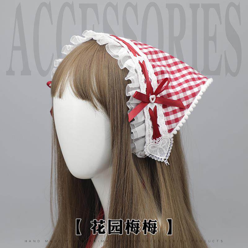 可爱二次元蕾丝边三角巾头饰甜美少女发巾度假拍照发带发饰品头巾