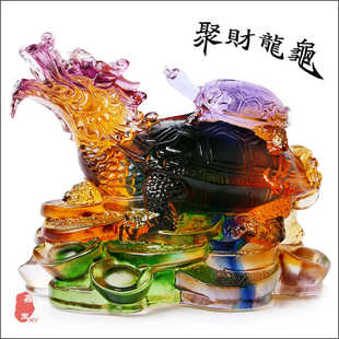 新款 琉璃招財龙龟母子摆件长寿旺財纳福聚财家居办公室创意工艺品
