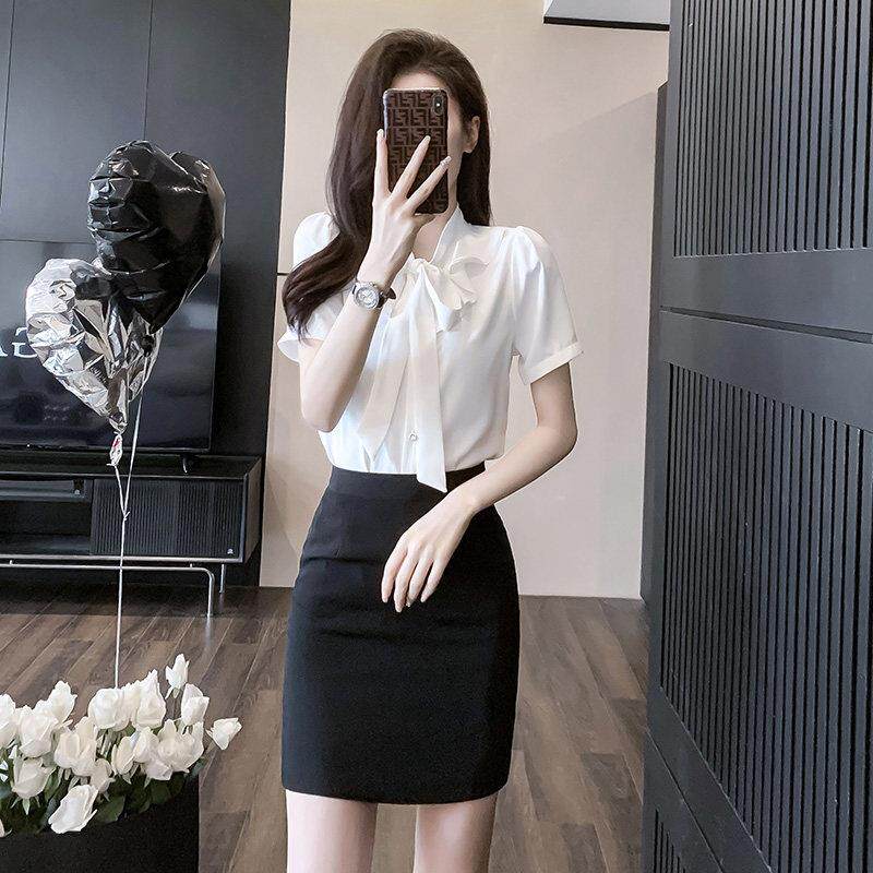 白色衬衫女短袖衬衣2026新款美容院工作服女高端职业套裙前台工装