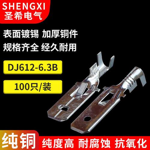 6.3加长插片 250加长插片 公端子DJ612-6.3B 连接器铜端子100祇