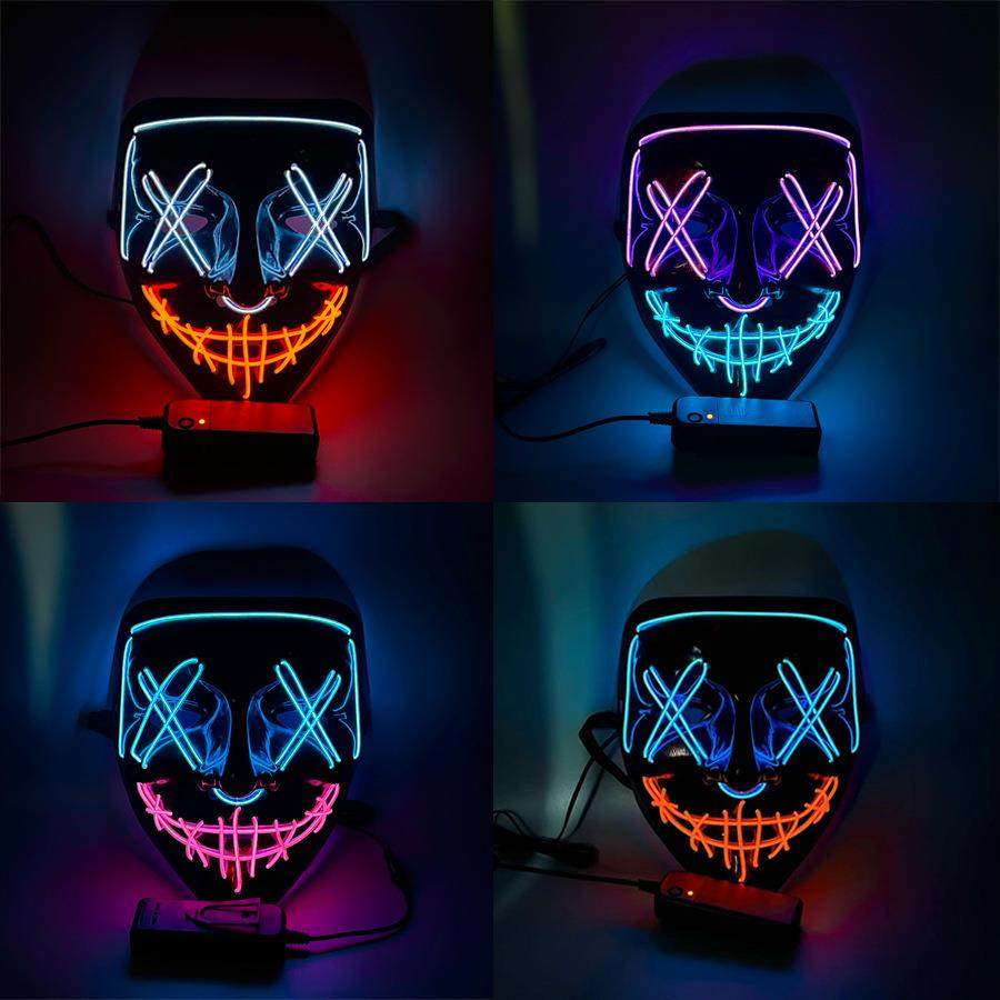 跨境亚马逊led发光双色V字面具冷光万圣节面具鬼步舞发光面具现货