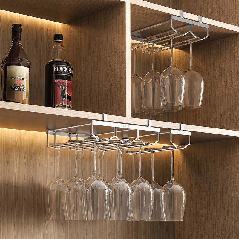 厨房置物架免打孔红酒杯架悬挂置物倒挂高脚杯架子家用葡萄酒杯