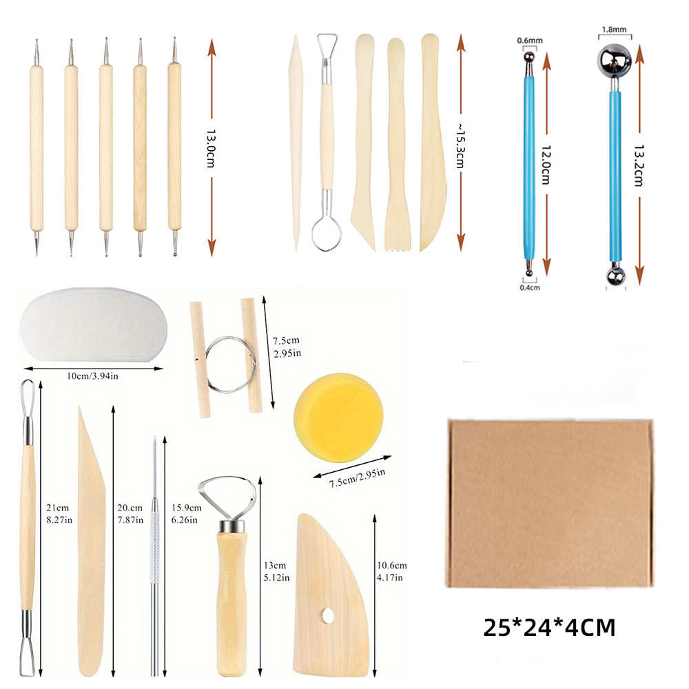 新品陶艺工具42件套石塑黏土陶泥工具全套木制雕刻刀制陶工具