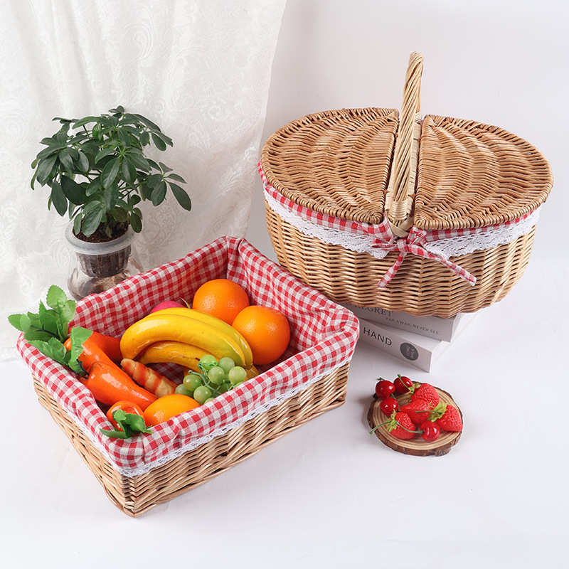 红野炊春游编织野餐水果篮网提篮工具花篮篮子藤编户外露营用品手