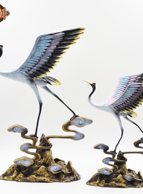 宏达 黄铜彩绘 鹤寿延年 中式家居玄关铜器仙鹤摆件