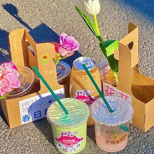 包邮 纸手提加厚牛皮纸外卖奶茶打包可印logo咖啡饮料 广东省内