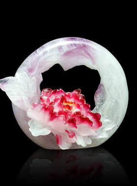 锋明琉璃牡丹花摆件古法琉璃艺术品家居客厅装饰乔迁礼品高档