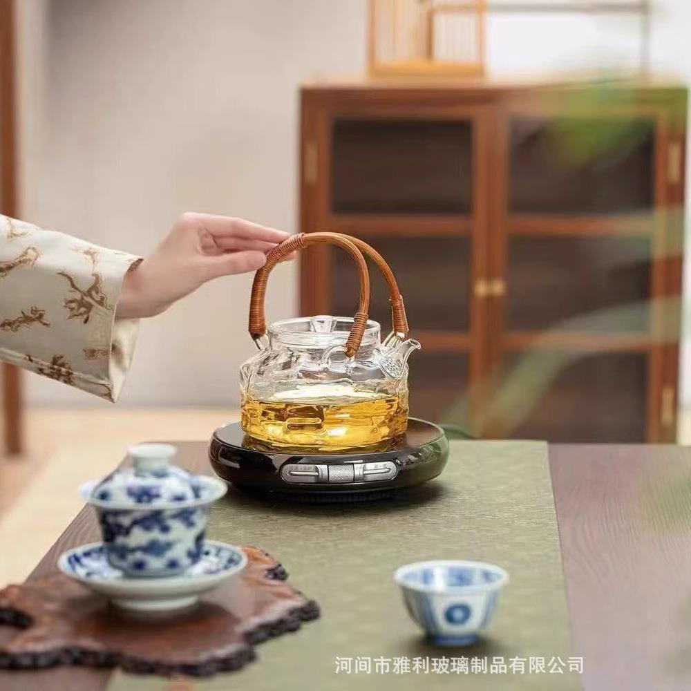玻璃煮茶壶2025新款家用日式藤编提梁壶纯手工耐高温水壶泡茶器