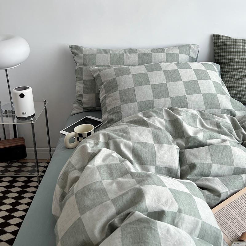 新款清仓!纯棉!格子全棉四件套被约套床单简1..双8米12m床上用